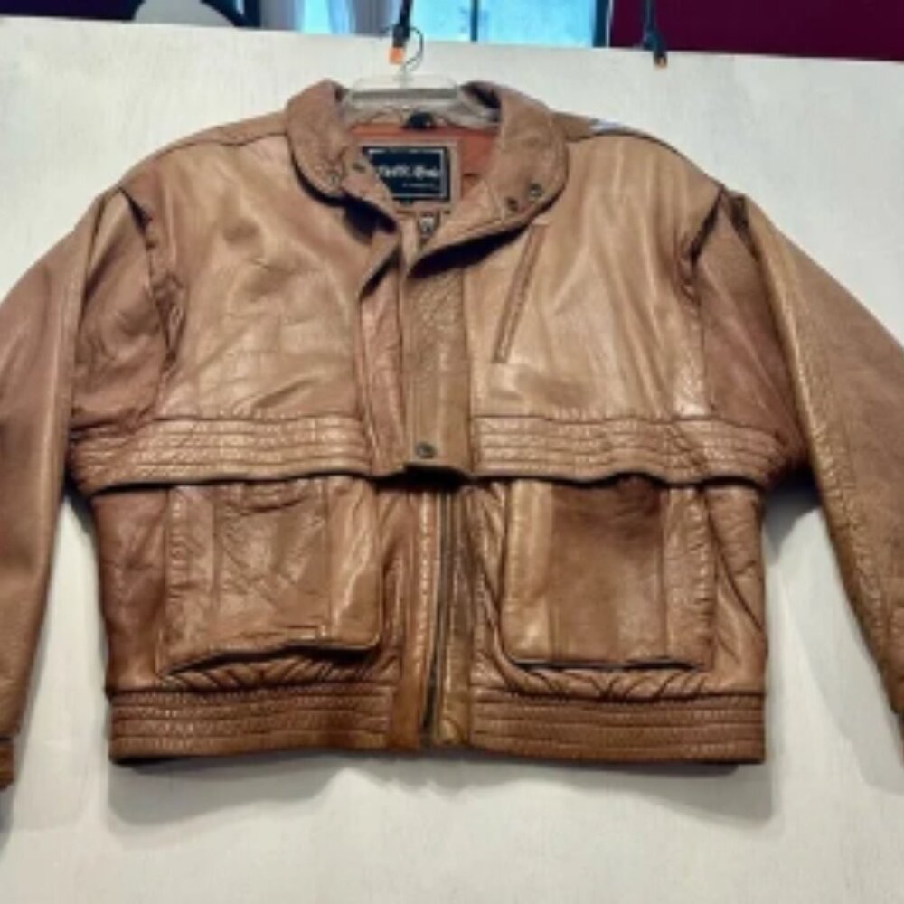 Vintage Pelle Moda Genuine Leather Bomber Jacket XL Distressed Brown Korea